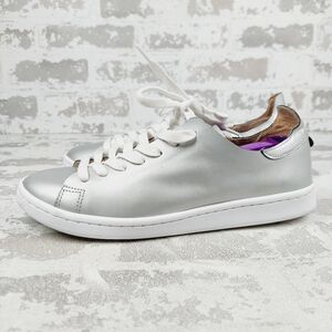 NEW SCHUTZ Lace Up Silver Metallic White Sole Lace Up Sneakers B481